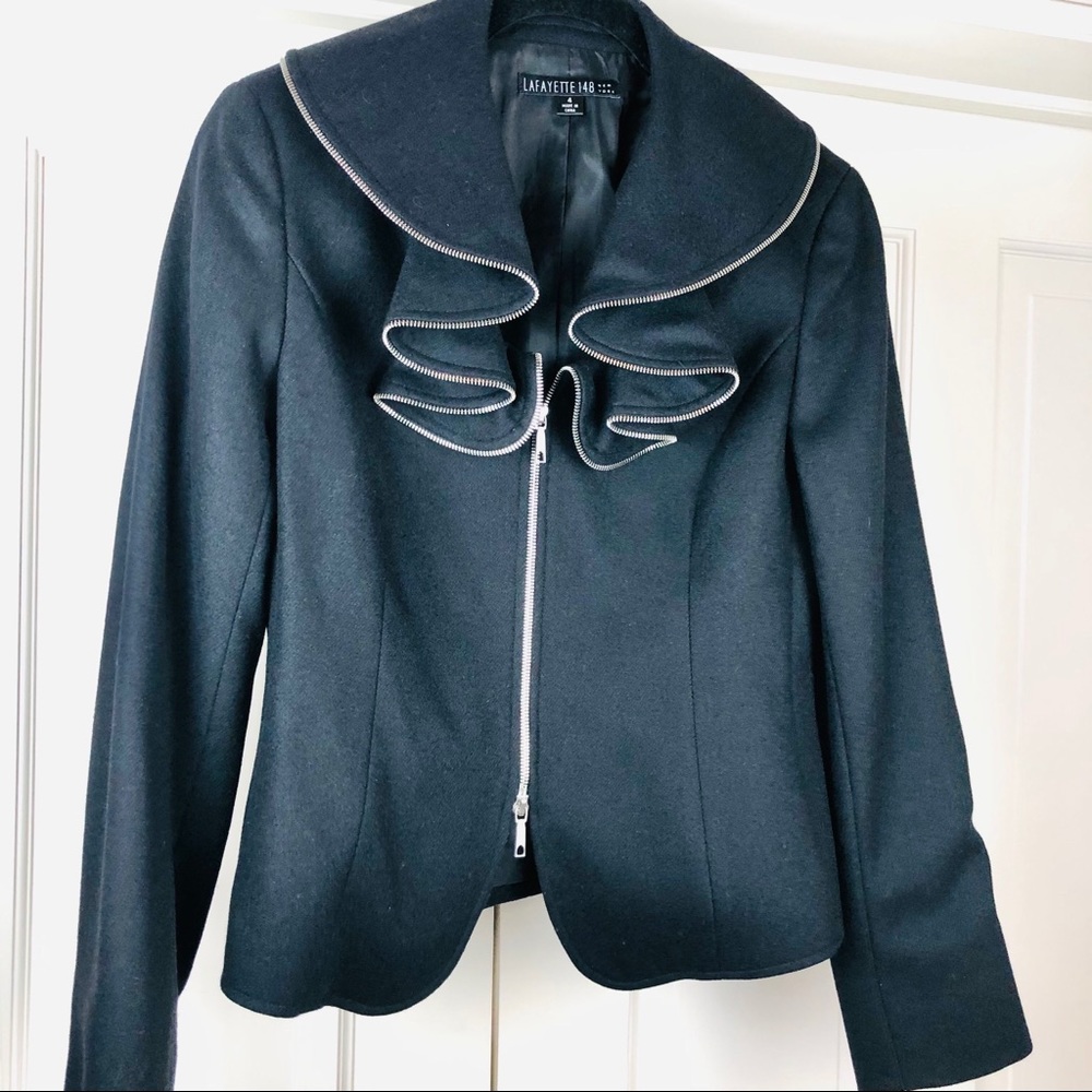 Lafayette 148 black wool jacket zipper accents 4 - Picture 6 of 16